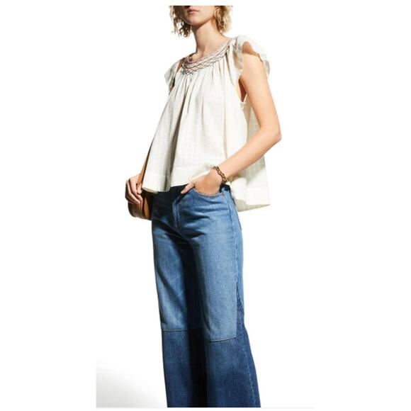 The Great White Embroidered Shirt The Windswept Top 0 Cream Cotton $225 - Picture 2 of 14